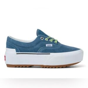New Without Box Vans Multi Lace Era Suede Stacked Sneaker, Cement Blue/White, 7